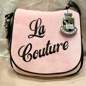 NWT JUICY COUTURE VINTAGE La Couture Baby Pink Leather Velour Crossbody Bag